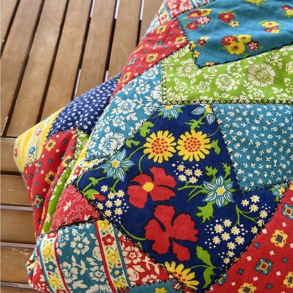 Cheater Floral Crazy Patchwork Full Quilt Comforter Bedspread Vintage 70s 80s - Picture 2 of 6